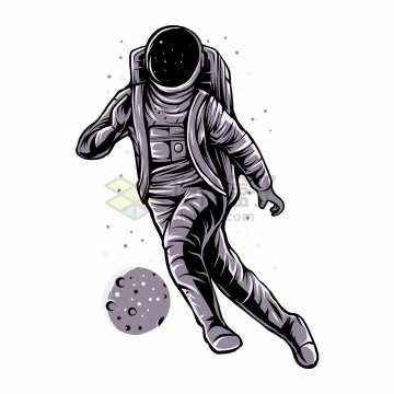 宇航员把一颗星球当足球踢抽象漫画插画png图片免抠矢量素材