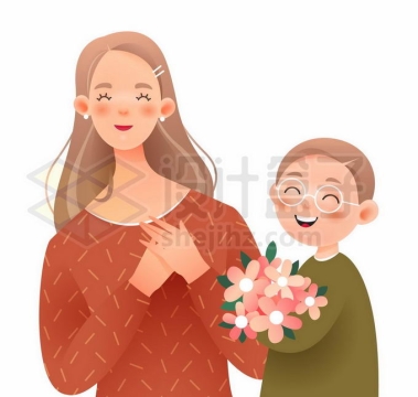 卡通小女孩送花给妈妈母亲节快乐插画1416885矢量图片免抠素材