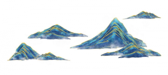 带有金丝装饰的青色大山高山风景图图片免抠png素材