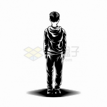 素描手绘立正站立的男孩背影剪影png图片免抠矢量素材