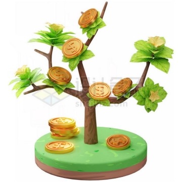 一棵大树上长满了金币象征了摇钱树金钱树3D模型1385574PSD免抠图片素材