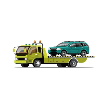 绿色拖车救援车驮着一辆青色故障SUV7418413矢量图片免抠素材