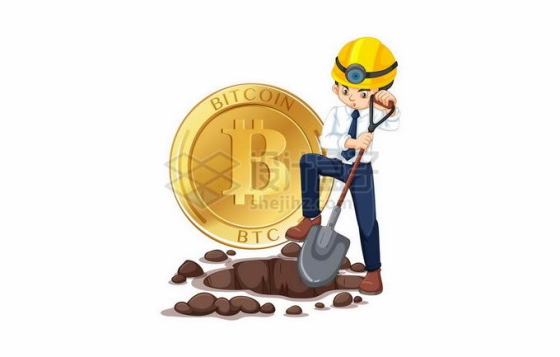 卡通商务人士正在用铁锹挖矿比特币虚拟货币9939373矢量图片免抠素材