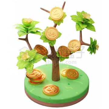 一棵大树上长满了金币象征了摇钱树金钱树3D模型3569990PSD免抠图片素材
