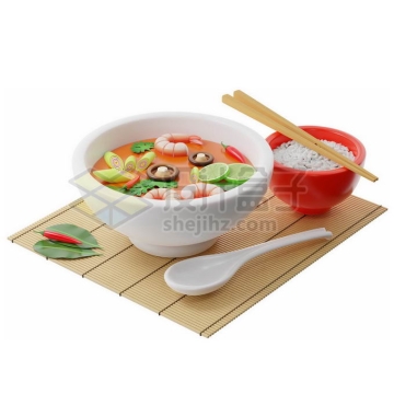3D海鲜汤和一碗白米饭1012908免抠图片素材
