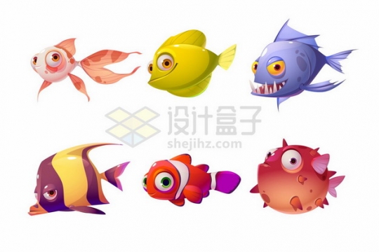 超可爱卡通金鱼小丑鱼河豚等鱼类267539png图片素材