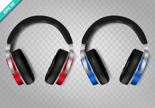 两款蓝色红色的头戴式耳机耳麦图片免抠素材