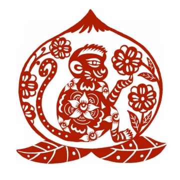 猴年猴子和仙桃图案新年春节红色剪纸6697956免抠图片素材