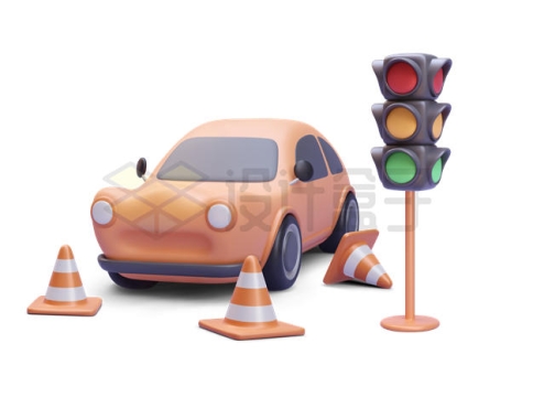 3D风格卡通小汽车和红绿灯4186414矢量图片免抠素材