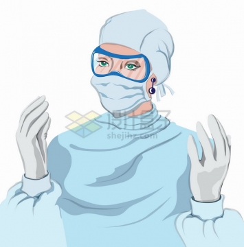 戴着护目镜口罩和防护服的医生扁平插画png图片素材