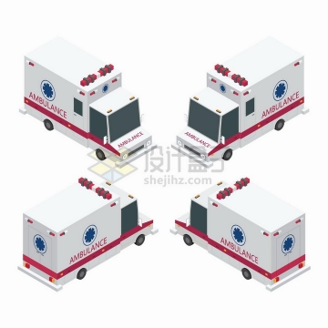 卡通救护车的四个不同角度png图片免抠矢量素材