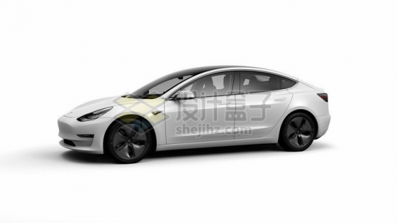 白色特斯拉Model 3电动汽车侧面图png图片素材