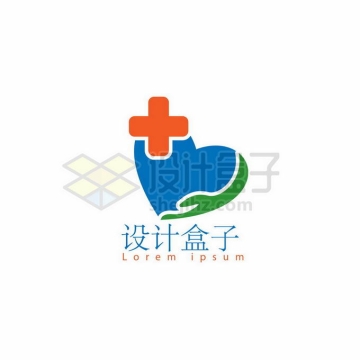 绿色的手组成蓝色的心形和红十字创意医疗类标志logo设计3702097矢量图片免抠素材