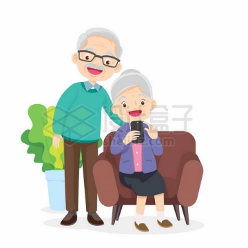 退休爷爷奶奶坐在沙发上的长辈老人家9913700矢量图片免抠素材免费下载