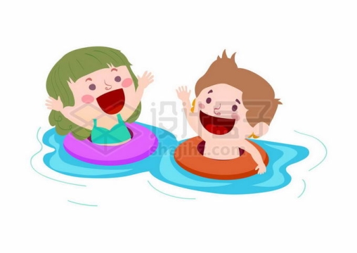 夏天正在河里游泳的卡通男孩女孩1693681矢量图片免抠素材