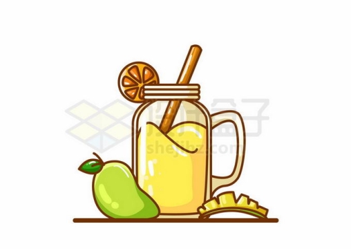 MBE风格芒果和玻璃瓶中的芒果汁橙汁水果汁5001499矢量图片免抠素材