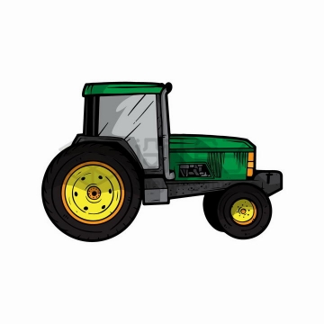 绿色拖拉机工程机械彩绘插图png图片免抠矢量素材