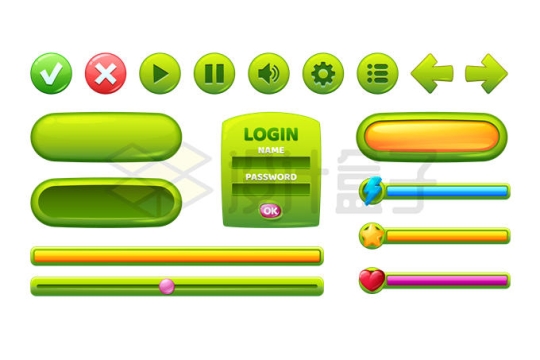 各种绿色按钮游戏UI设计元素4440394矢量图片免抠素材