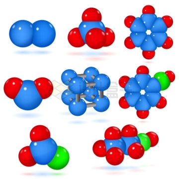 8款3D彩色小球组成的分子结构示意图8006238矢量图片免抠素材