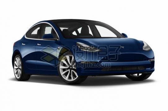 蓝色特斯拉Model 3电动汽车png图片素材