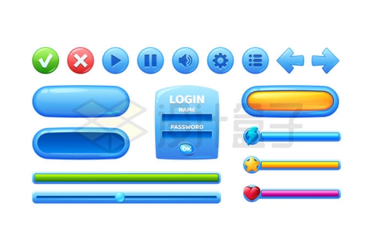 各种蓝色按钮游戏UI设计元素8185254矢量图片免抠素材