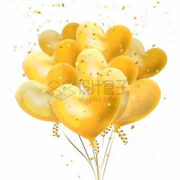 飘着金黄色五角星装饰的黄色心形气球9780274png图片素材