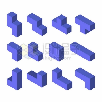 12款紫色3D立体俄罗斯方块形状1237455矢量图片免抠素材