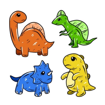 手绘风格三角龙霸王龙等超可爱卡通恐龙儿童画6688210图片素材