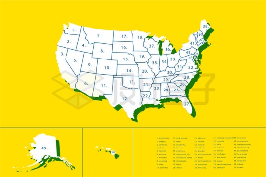 白色立体风格美国行政地图划分4264588矢量图片免抠素材
