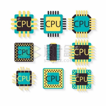 9款扁平化风格CPU处理器集成电路图标8803470矢量图片免抠素材