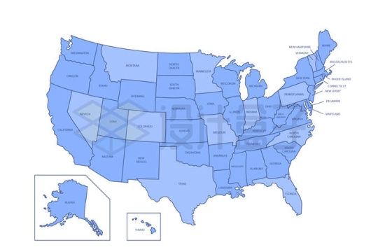 蓝色美国行政地图划分6425280矢量图片免抠素材
