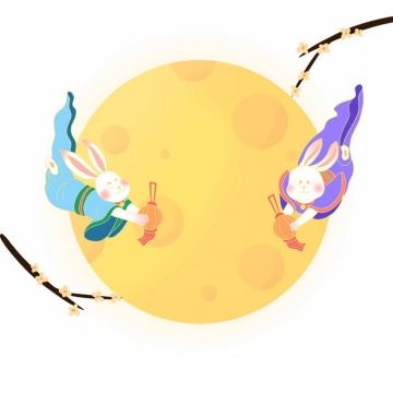 中秋节黄色月亮和飞天的卡通玉兔2286252图片素材