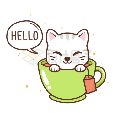 可爱的卡通猫咪坐在茶杯中4019089矢量图片免抠素材