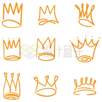 9款手绘金色线条风格皇冠王冠图案8404866矢量图片免抠素材