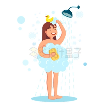 卡通美女站着用淋浴洗澡擦肥皂4974935矢量图片免抠素材