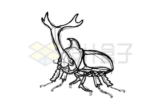 手绘涂鸦风格独角仙素描勾勒的昆虫插画9460254矢量图片免抠素材
