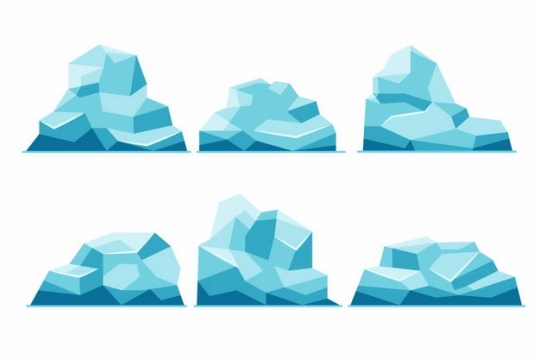 六款露出水面的南极北极蓝色冰山浮冰6942237EPS图片免抠素材