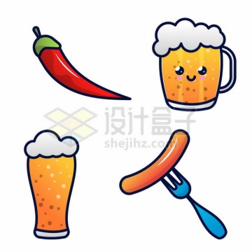 卡通风格的红辣椒啤酒和香肠美味美食7611698矢量图片免抠素材