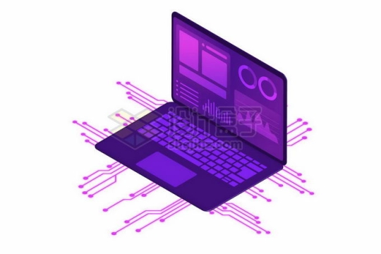 打开的紫色笔记本电脑和电路图5767349矢量图片免抠素材