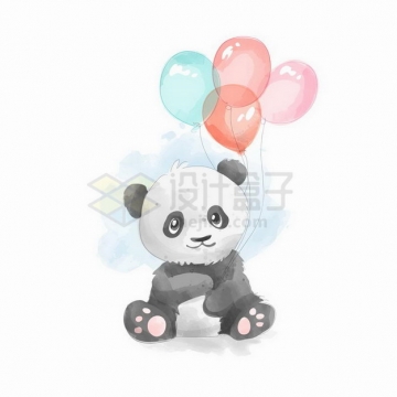 拿着彩色气球的卡通大熊猫png图片免抠矢量素材