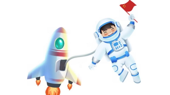 举着国旗的卡通中国宇航员和小火箭4243669png图片免抠素材