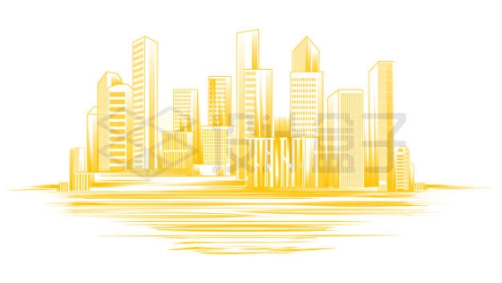 手绘风格金色城市建筑高楼大厦地平线插画4370811矢量图片免抠素材