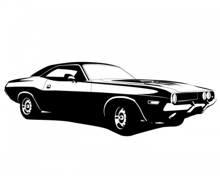 黑白画风格复古小汽车肌肉车免抠矢量图素材