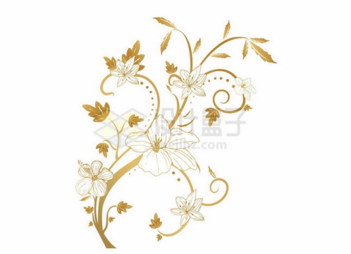 金色枝头上盛开的花朵装饰画1819683矢量图片免抠素材