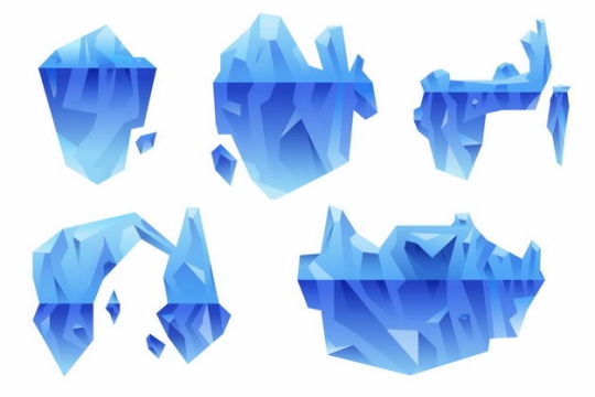 五款蓝色南极北极冰山浮冰水面和水下部分6012766EPS图片免抠素材