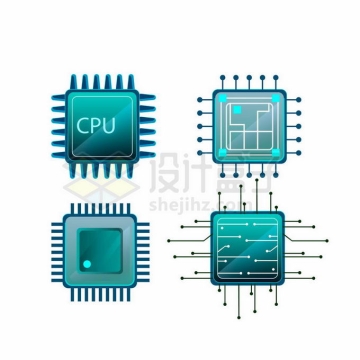 4款发光的蓝色CPU处理器图案7146637矢量图片免抠素材