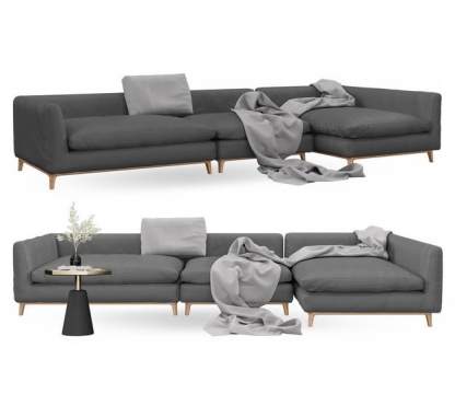 两个不同角度的灰黑色布艺沙发组合沙发5329776免抠图片素材
