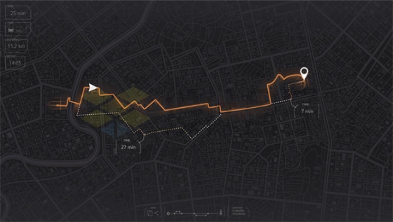 暗黑风格城市地图和多条醒目发光橙色导航线路6082852矢量图片免抠素材下载