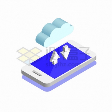 2.5D风格手机上的3D云朵象征了云计算服务png图片素材