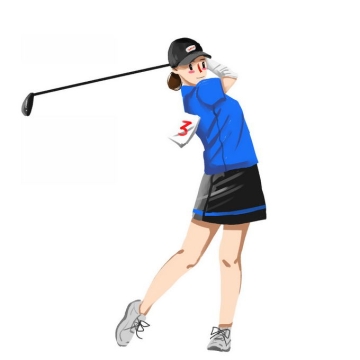 卡通女运动员打高尔夫球正在挥杆6396953矢量图片免抠素材免费下载